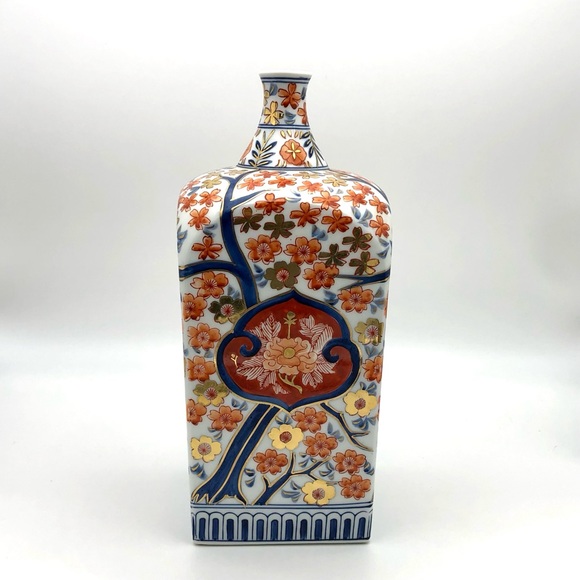 Japanese Square Porcelain Vase 11” Imari Tokkuri Vintage Sake Bottle Marked - Picture 5 of 12